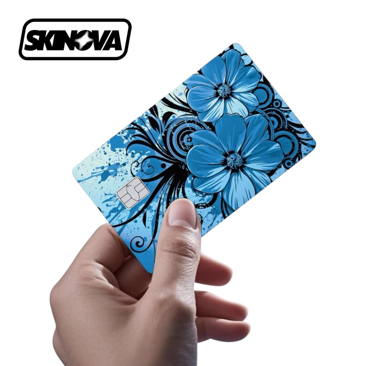 “Artistic Blue Flowers” Premium Card Skin
